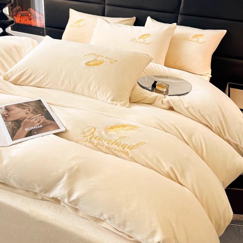 牛奶绒床品四件套冬季加厚珊瑚绒被套罩双面N加绒法兰绒床单三件