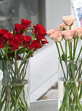 悦木 透明直筒花瓶防摔PC亚克力简约直桶圆形塑料插花瓶醒花桶