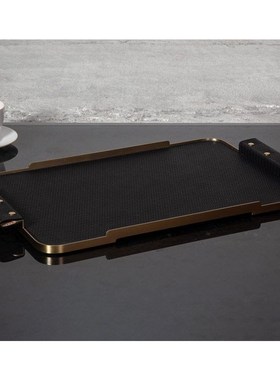 现代轻奢风长方形皮质托 托盘摆件样板房酒店书房玄关U茶收纳盘摆