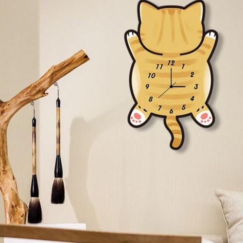 卡通大橘猫创意静音扫秒挂墙装饰钟表客厅工作室美术画室挂钟表