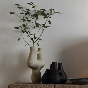 侘寂风北欧简约居家艺术花瓶陶z瓷现代干花插花桌面饰品摆件客厅