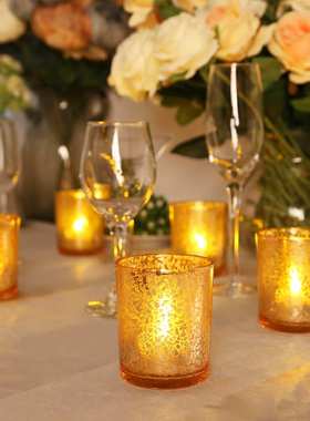 ins 橙色喷漆玻璃杯烛台套六 圣诞节日 现货库存 一件代发