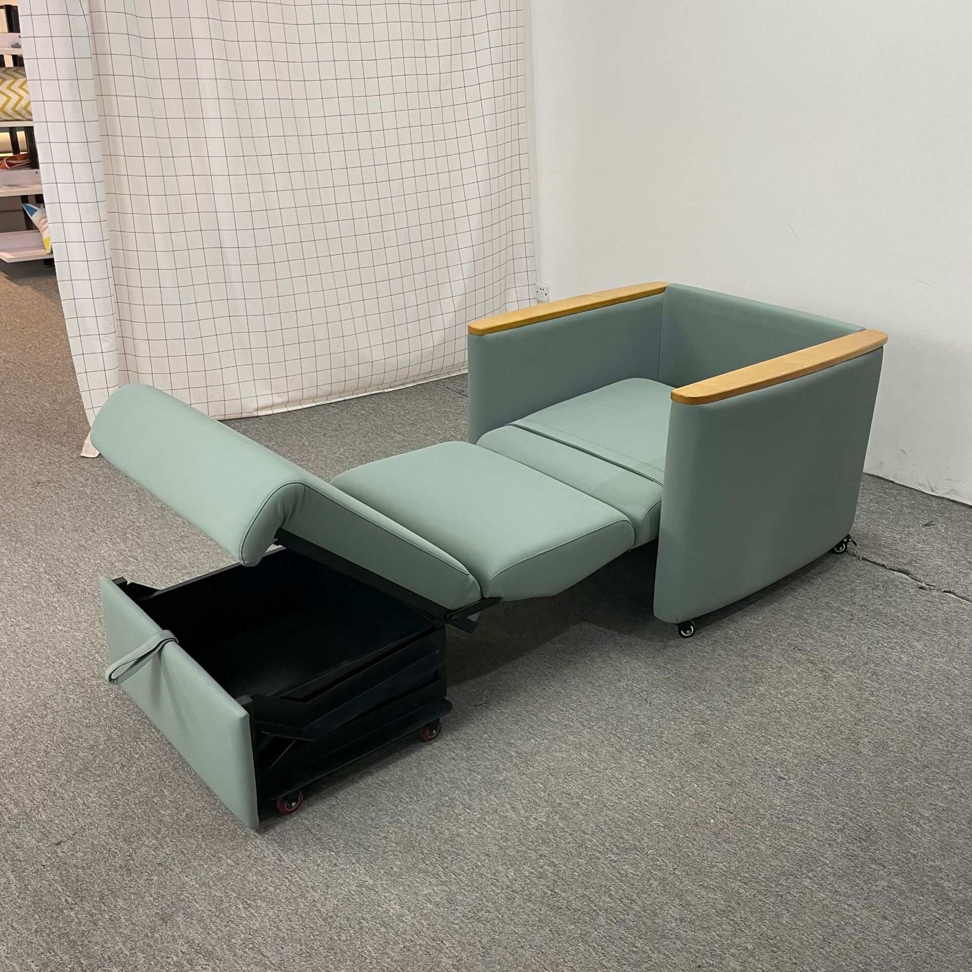 储物单人可折叠抽拉床VIP贵宾室躺椅海绵软包坐垫皮艺沙发床