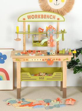 儿童木质绿色拼装工具台幼儿园螺母组合维修拧螺丝工具益智玩具