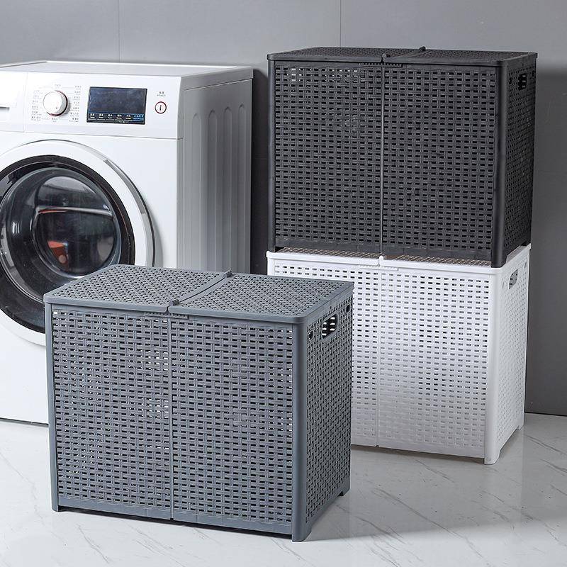 日式脏衣篓带盖分区洗衣可折叠脏衣篮塑料浴室置物脏衣服收纳筐