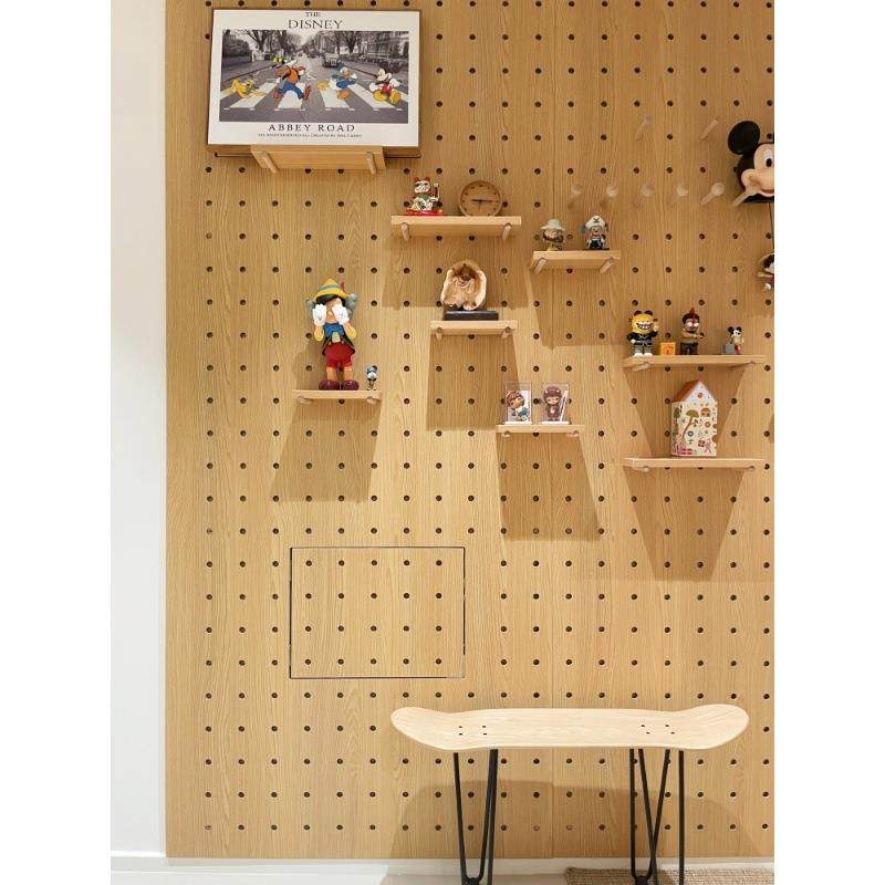 实木洞洞板展示架木质桌面墙面书桌收纳墙入户门口玄关置物架