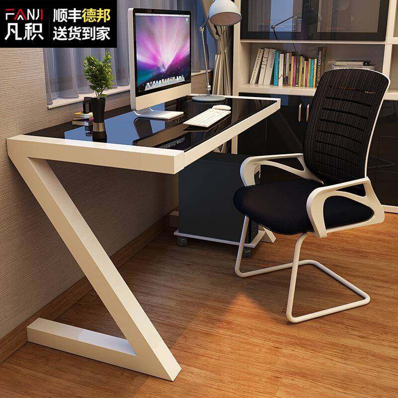 简约现代钢化玻璃办公桌子电脑桌台式家用卧室书桌收纳带抽屉