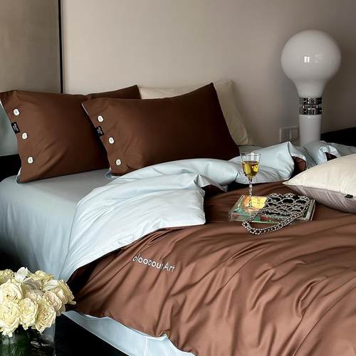 玩转色彩~双面可用艺术调性全棉100S高支四件套纯棉床单床笠贡缎