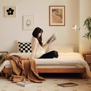 中古风无床头呼呼榻榻米实木床家用小户型卧室1米5排骨架双人矮床