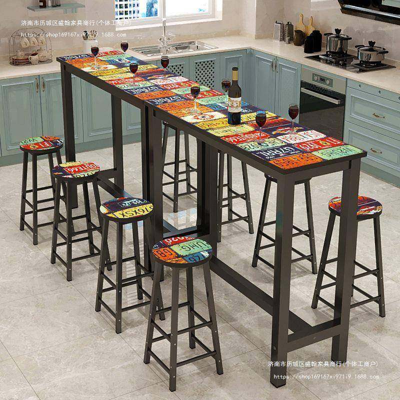 北欧简约家用桌客厅高吧台靠墙长条桌酒吧高脚桌铁艺家庭隔断桌椅