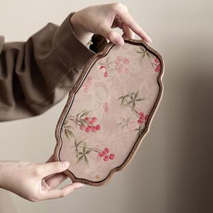 胡桃木花边壶承干泡台小型实木茶盘盖碗茶壶底座防水茶席