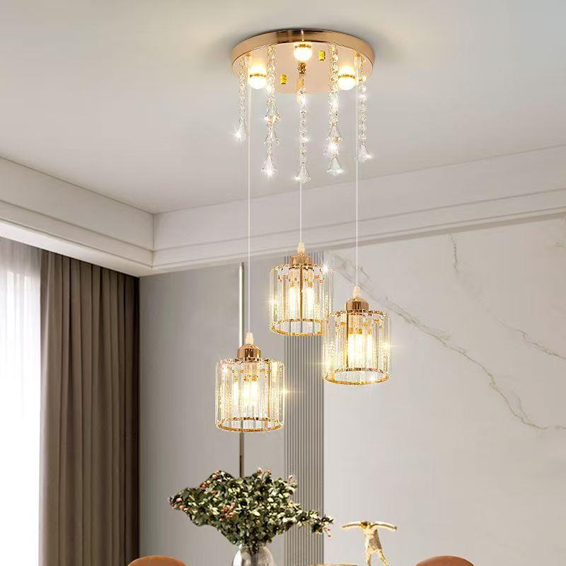 北欧LED水晶吊灯热销金色客厅餐厅吊灯卧室温馨创意三头吊灯