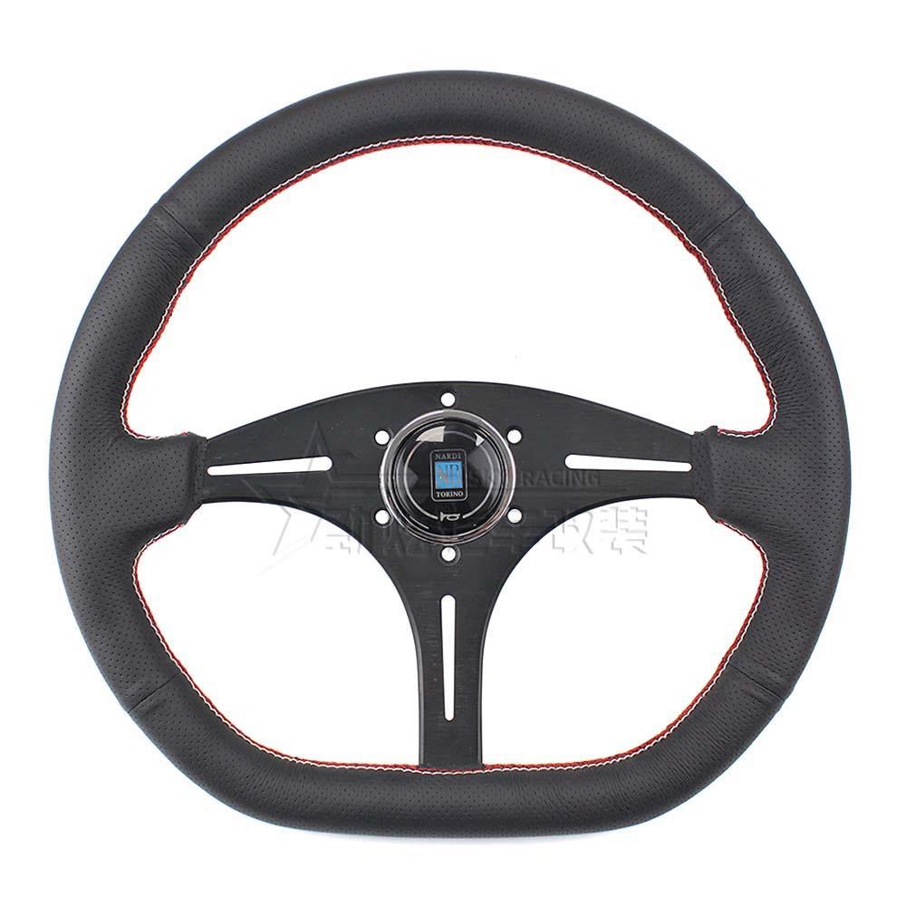 14寸D型汽车改装方向盘ND双线真皮方向盘赛车游戏改装D型转向盘