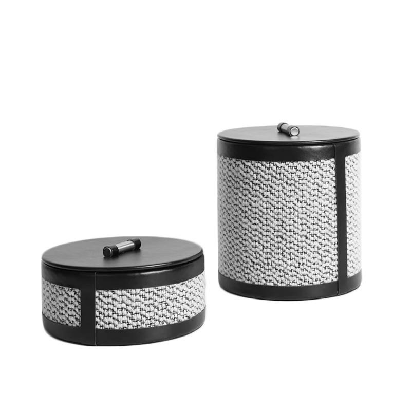 现代意式极简蛇纹圆形装饰罐皮革摆件茶室书房桌面家居装饰品摆件