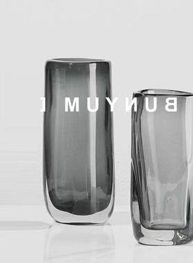 现代轻奢灰色玻璃花器样板间民宿客厅电视柜桌面花插饰品厚重琉璃