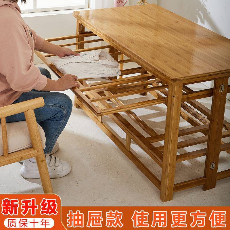 烤火桌子家用实木折叠烤火架楠竹简易冬季炕桌1.2米长方形取暖桌