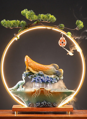 中式流水摆件f循环水招财年年有鱼开业礼物乔迁新居礼品办公室生
