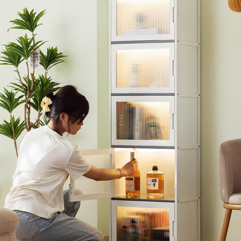 书柜现代简约带门防尘格子柜组合立柜窄柜书架储物柜置物落地实木