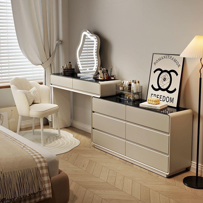 实木超薄梳妆台30cm宽卧室床尾极窄化妆桌奶油风收纳柜六斗柜一体