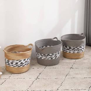 编织收纳篮子提手脏衣收纳筐纸绳编织筐子卧室整理桶家居衣物收纳