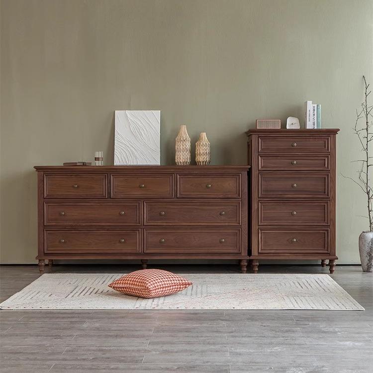 黑胡桃木美式五斗柜全实木复古七斗收纳柜中古卧室床尾柜客厅玄关