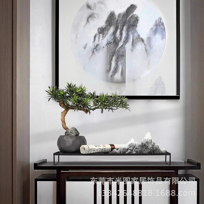 新中式样板房家居装饰工艺品组合摆件简约客厅玄关软装饰品摆设