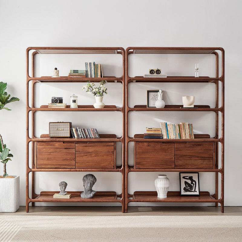 北欧实木博古架黑胡桃木组合书架客厅置物架收纳书架书房落地书橱