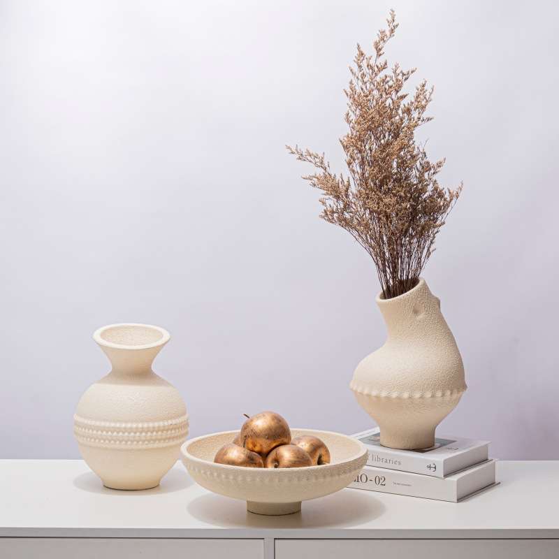 简约现代创意树脂肌理花瓶软装样板房售楼部客厅茶几桌面果盘摆件