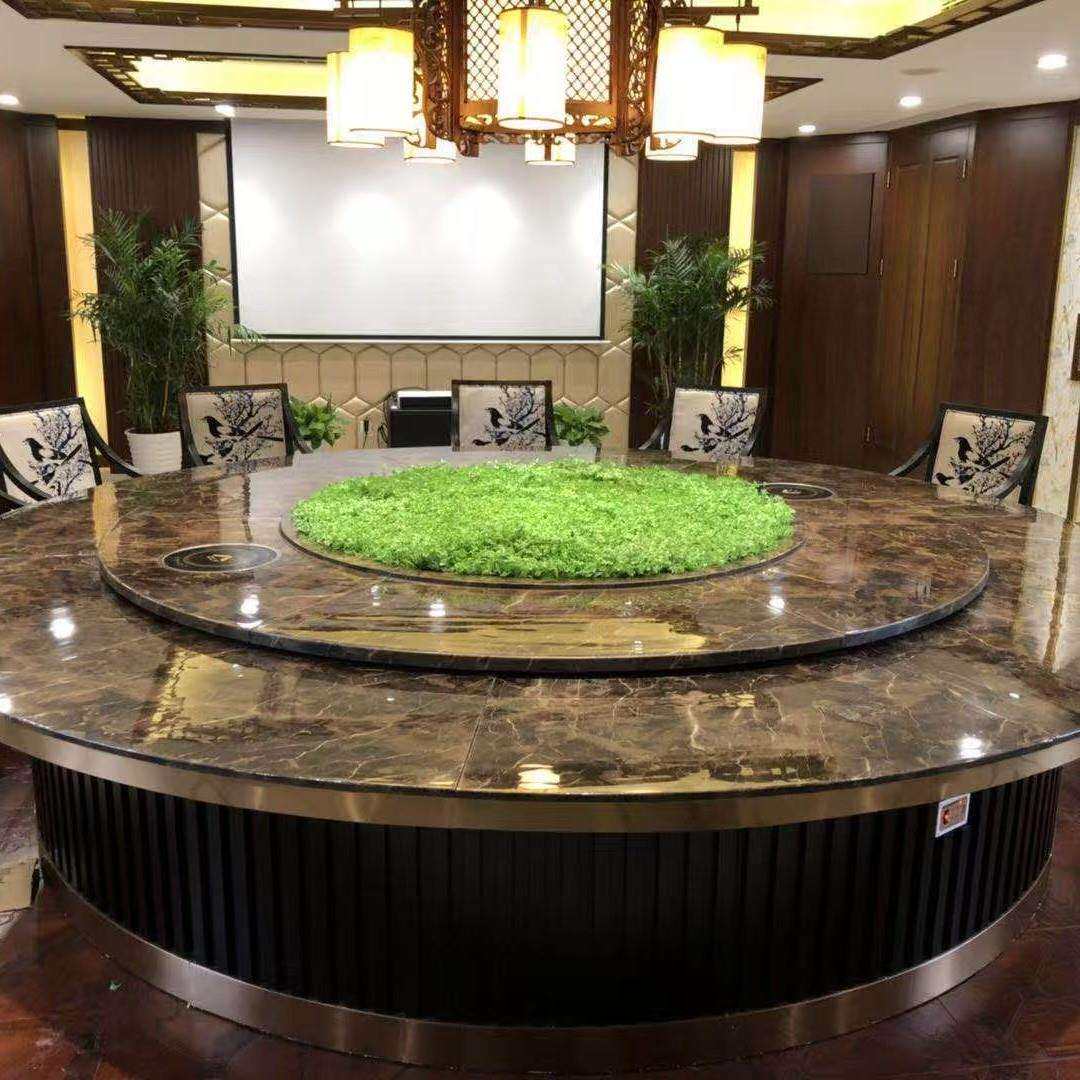 高档餐厅包间电动大圆桌包厢大餐桌大理石圆桌酒店自动圆形餐桌