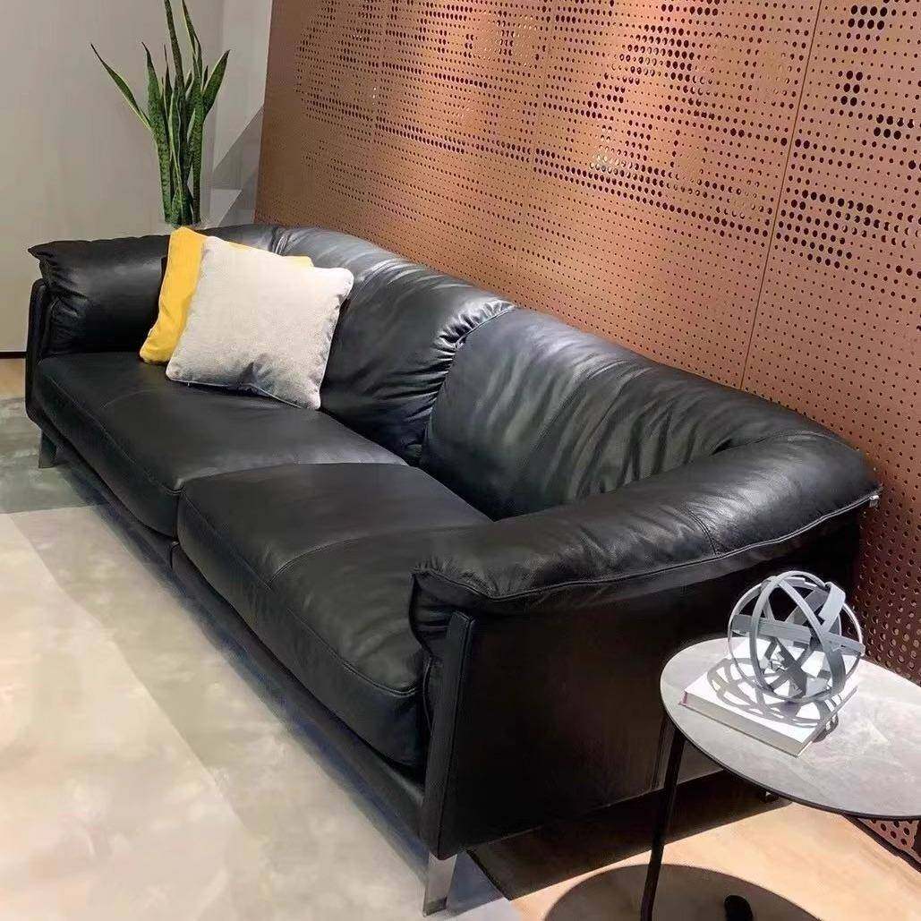 意式极简中古皮质多人沙发现代客厅小户型极简直排复古客厅沙发