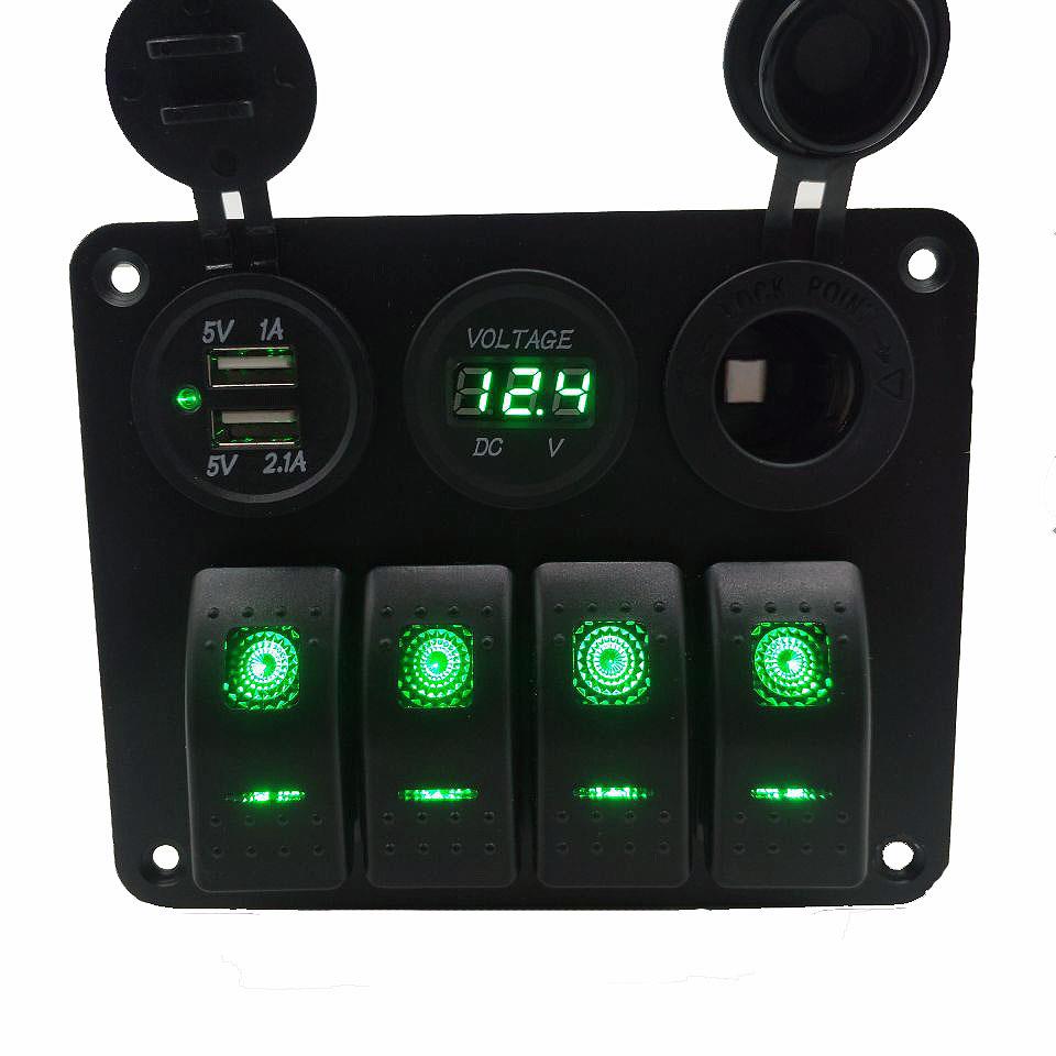 工厂12-24V车船通用4+3面板组合开关车充电压表母座组合