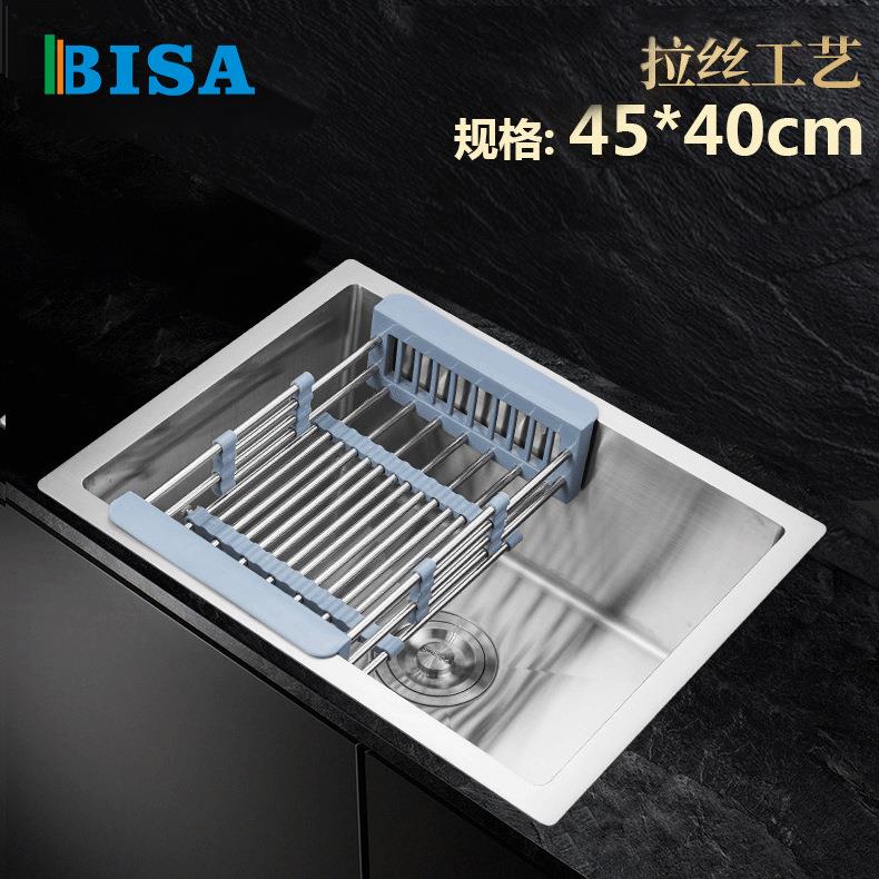 不锈钢厨房手工拉丝单水槽4540台下星盆304加厚洗碗盆