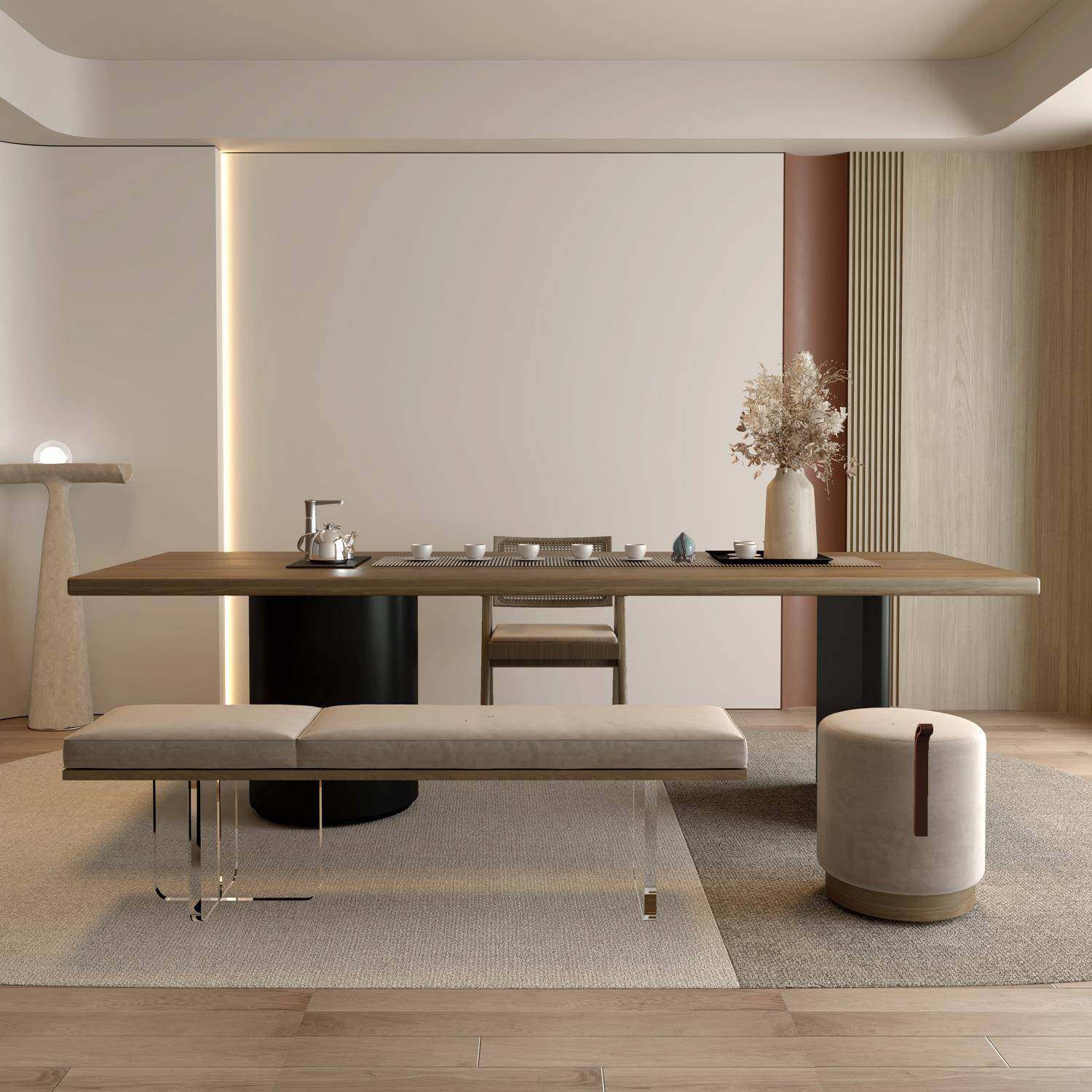 新中式实木茶桌椅组合烧水壶嵌入式新款现代简约办公室原木大板桌