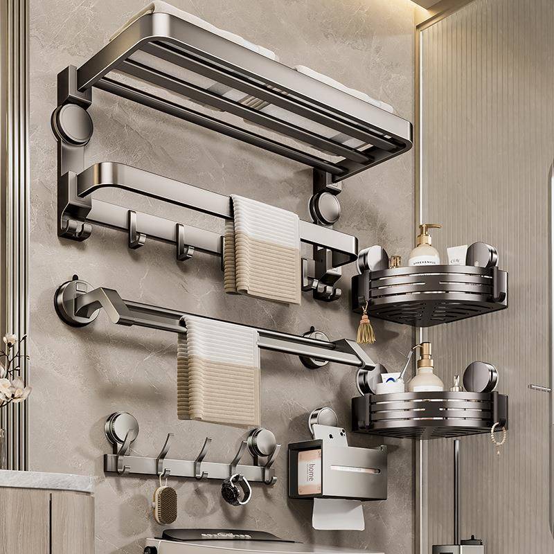 【折扣价】免打孔多功能毛巾杆壁挂浴室置物收纳架卫生间吸盘一体