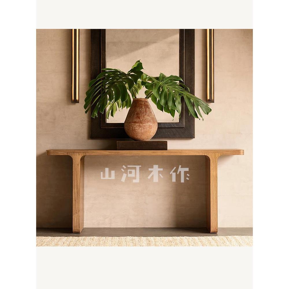 美式乡村实木玄关桌 法式复古端景几客厅过道玄关台垒德株