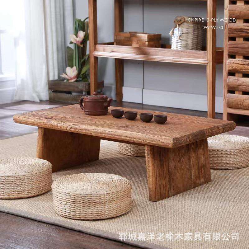 家用东北榻榻米炕几桌子实木落地小茶桌摆件老榆木风化板茶台家具
