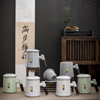 哥窑带盖过滤泡茶杯办公马克杯家用陶瓷喝茶杯个人专用杯子男送礼