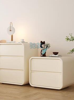 fLE简约现代床头柜奶油床边柜实木收纳新款轻奢卧室小型储物家用