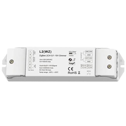 ZigBee+RF+Push0/1-10V调光器 带继电器拨码调光双⾊温控制L2(WZ)