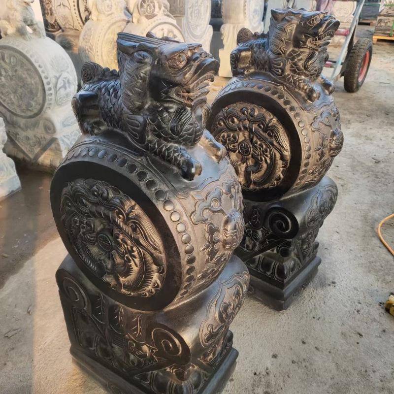 【折扣价】门墩石雕抱鼓石仿古青石做旧石狮子麒麟门档门口庭院天