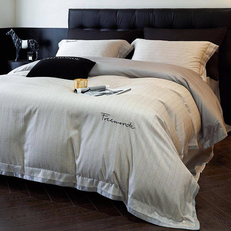 【折扣价】秋冬天丝棉磨毛丨超柔轻奢男士条纹S100莱赛尔棉四件套