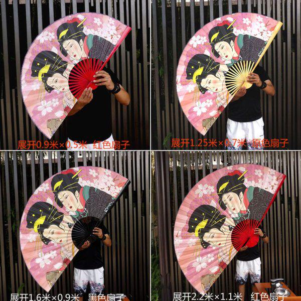 日式大挂子壁挂扇面电视背景墙沙发折扇仕女扇粉色工艺客厅装饰图