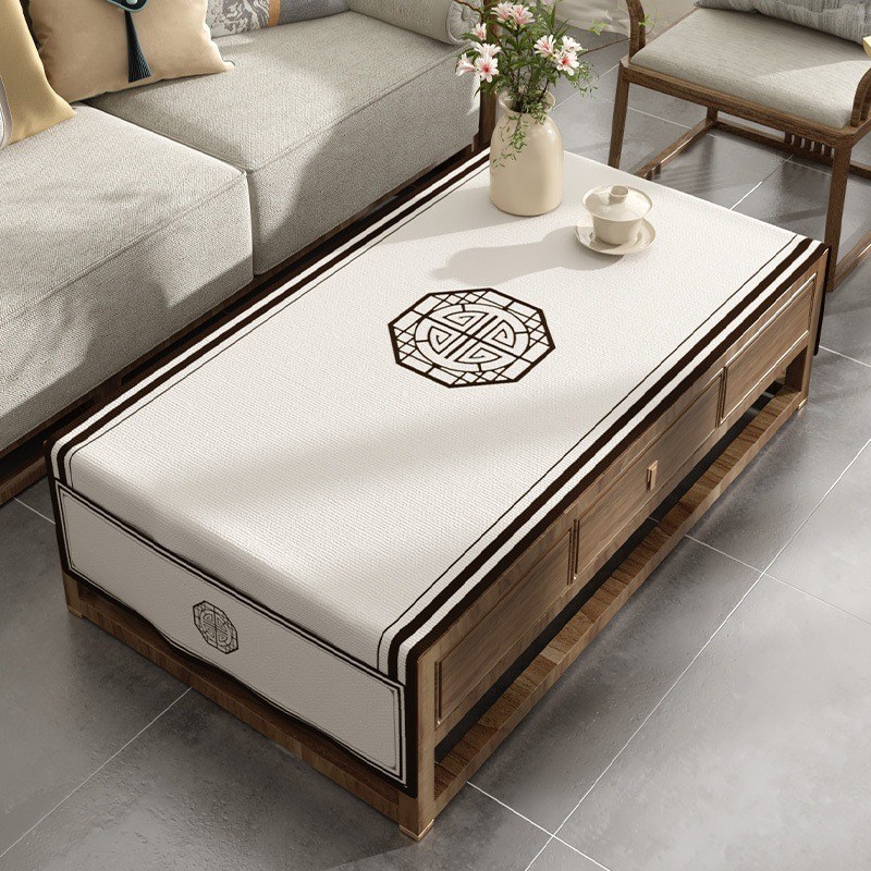 新中式茶几布桌布棉麻防水长方形餐桌布布M艺轻奢高级感客厅小台