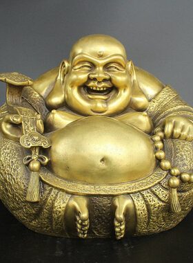 纯铜如意弥勒佛摆件大肚弥勒佛笑佛供笑口常开大肚圆佛