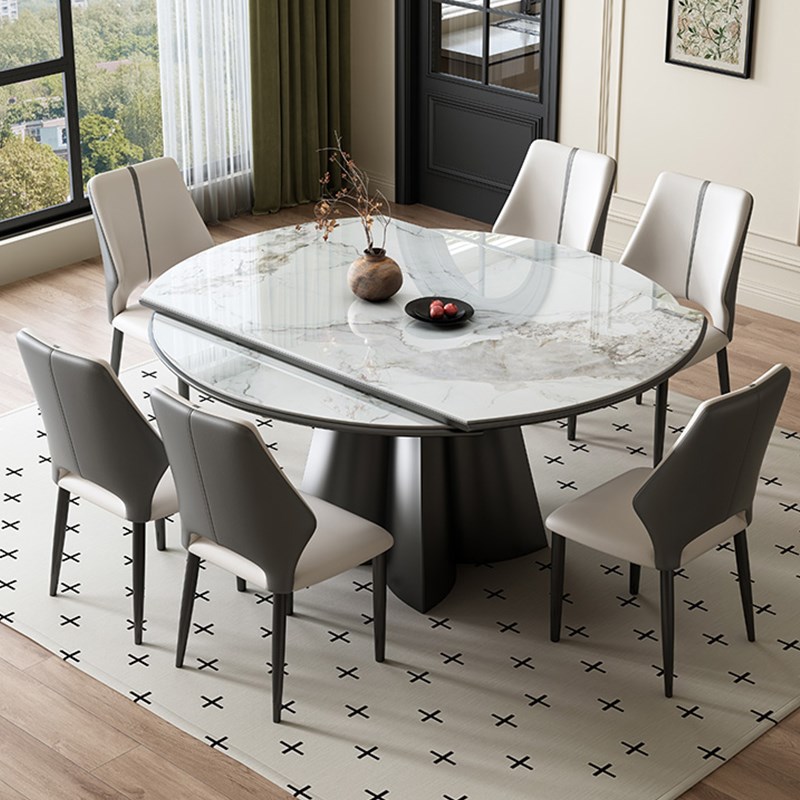 岩板餐桌家用小户型方圆两用轻奢高级感F吃饭桌子2025新款可变圆