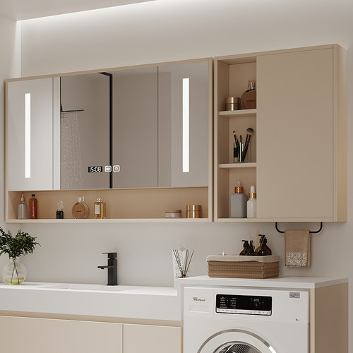 智能浴室大尺寸单独镜柜上部分带灯除雾卫生O间挂墙式洗手间储物