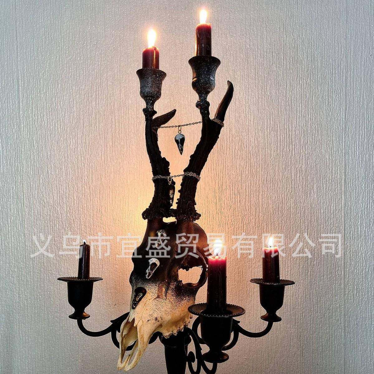 跨境牛头烛台装饰品摆件家居牛头创意装修设计庭院烛台牛牛头树脂