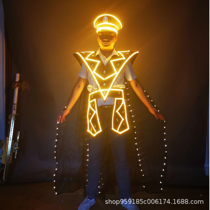 LED发光披风舞台演出服装走秀发光服钻石披风外套夜店气氛出酒服