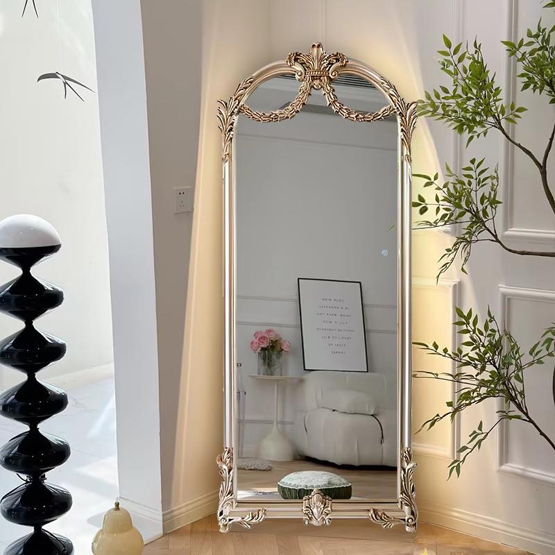 欧式复古雕花穿衣镜家用壁挂全身镜法式贴墙落地镜衣帽间试衣镜子