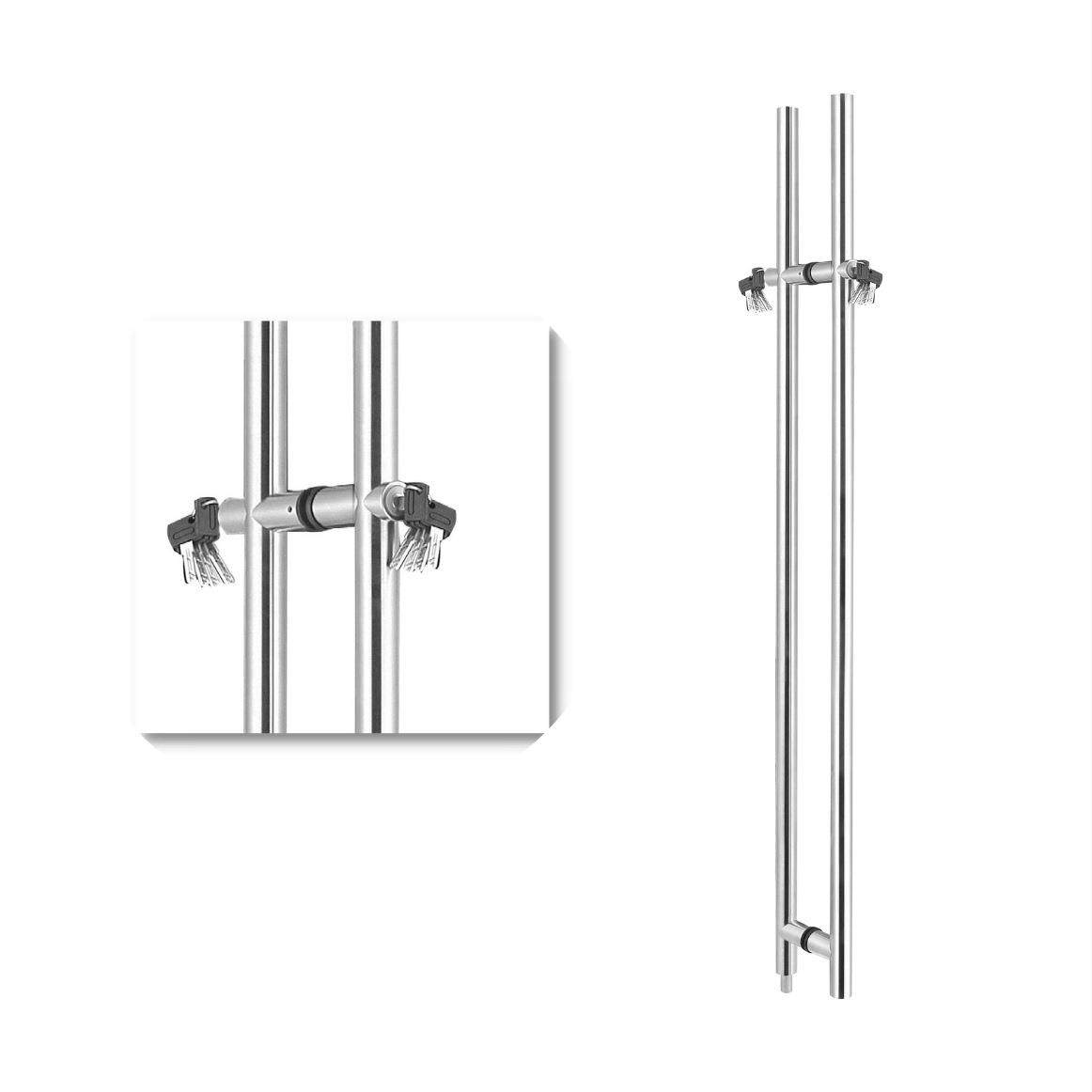 无框玻璃门带锁拉手 双锁孔 加厚方管不锈钢 304/316 可定长度
